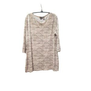 Chicos Easywear Tunic Top, Sz 2 L, Pink Gray Polyester Spandex Shell Fan Pattern
